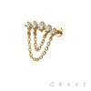 MULTI ROUND CZ DANGLE CHAIN TOP 316L SURGICAL STEEL THREADLESS (PUSH IN ) LABRET SET